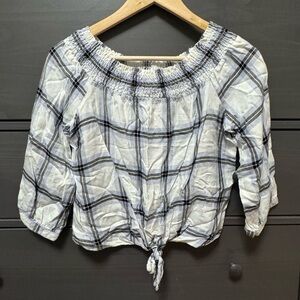 Dynamite Black and White Plaid Off-Shoulder Blouse